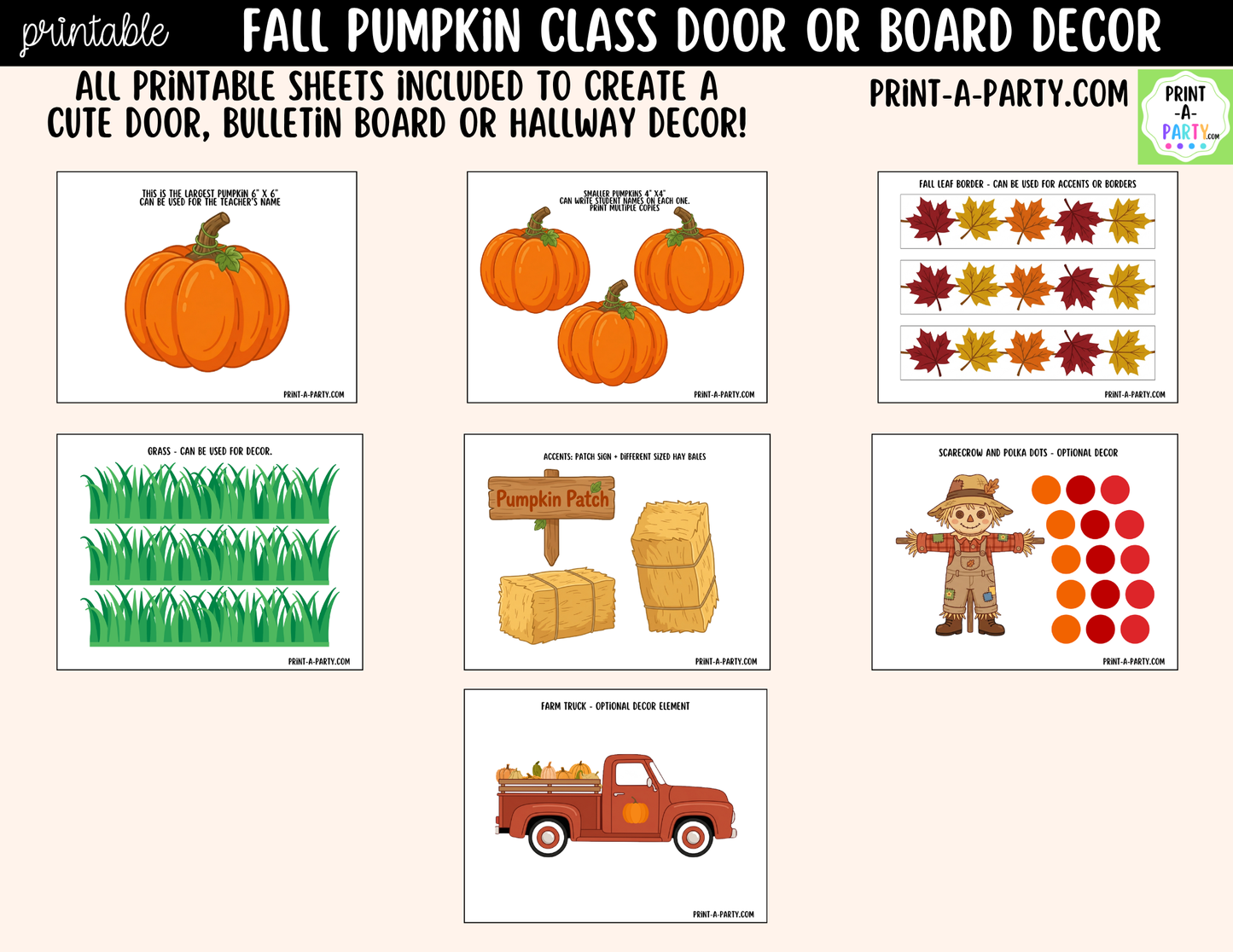 Fall Pumpkin-themed Printable Classroom Decor Kit for Doors, Boards, Hallways - A Patch of Great Learners