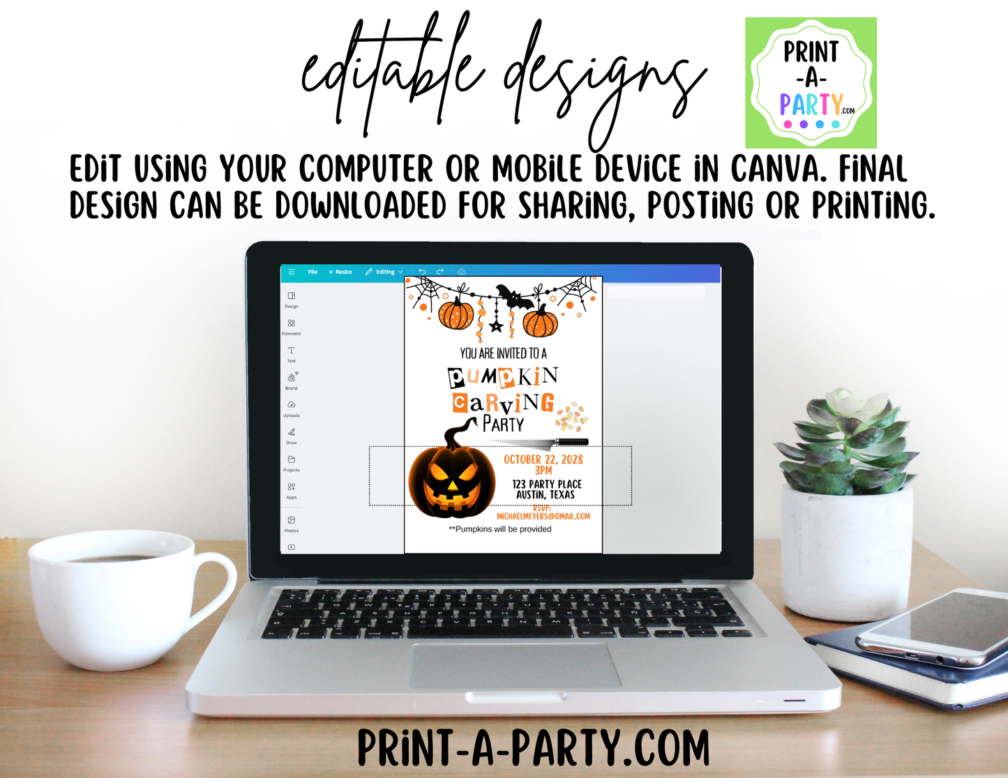 Editable Pumpkin Carving Party Invitation | Canva Template | Instant Download