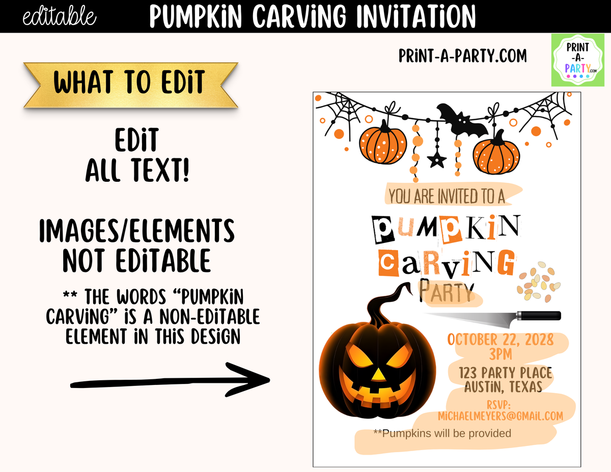 Editable Pumpkin Carving Party Invitation | Canva Template | Instant Download