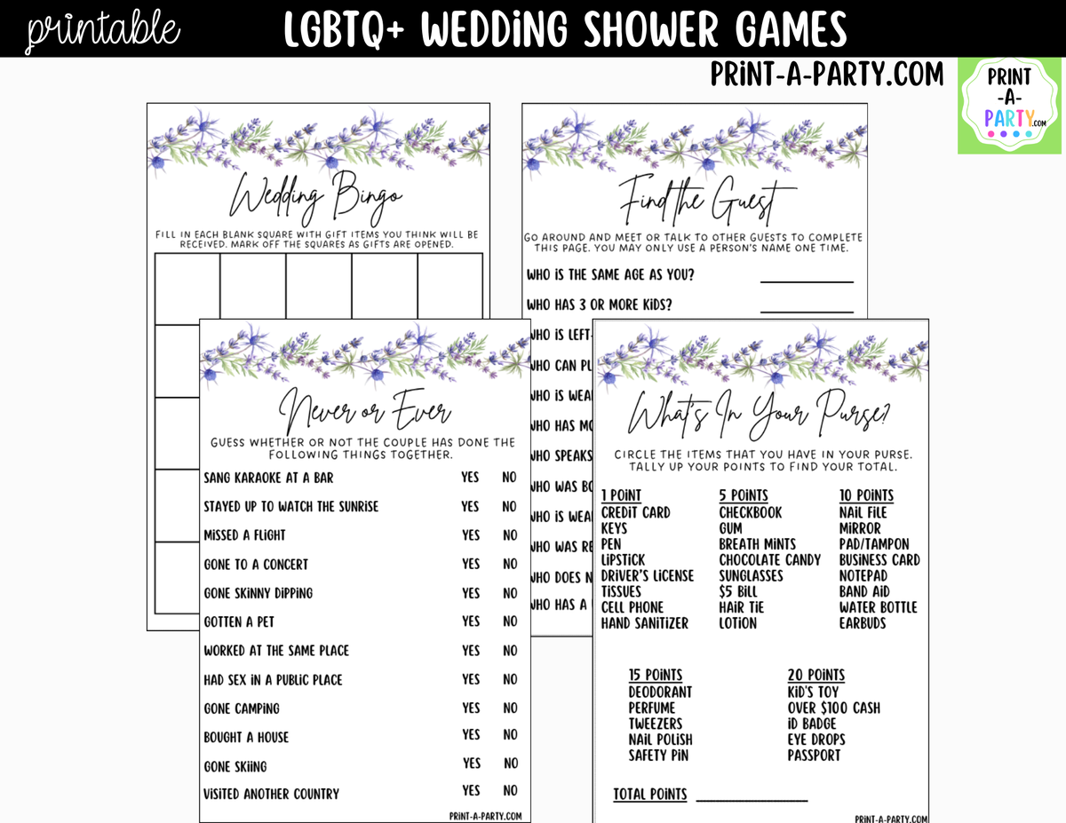 LGBTQ+ Wedding Shower Games Printable | Floral