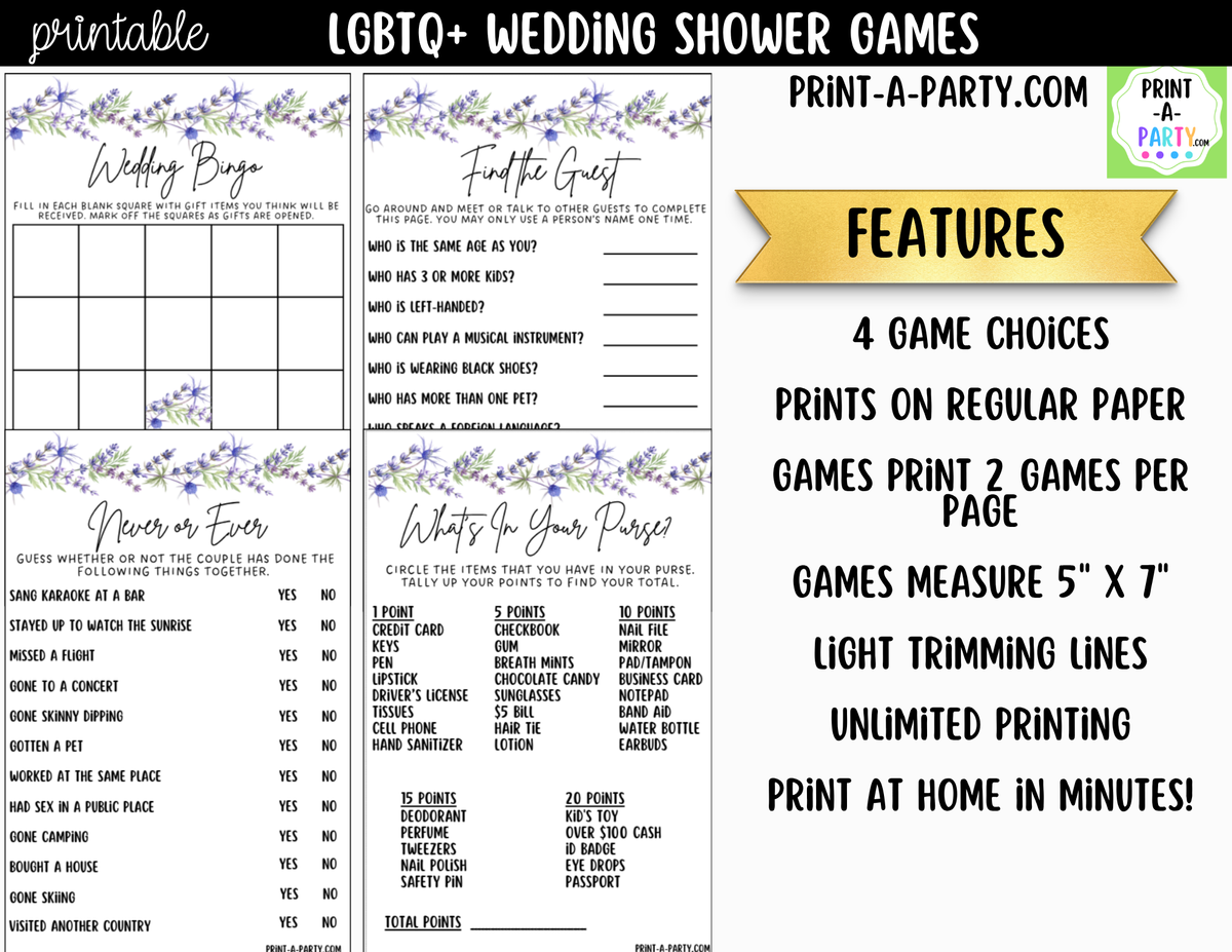 LGBTQ+ Wedding Shower Games Printable | Floral