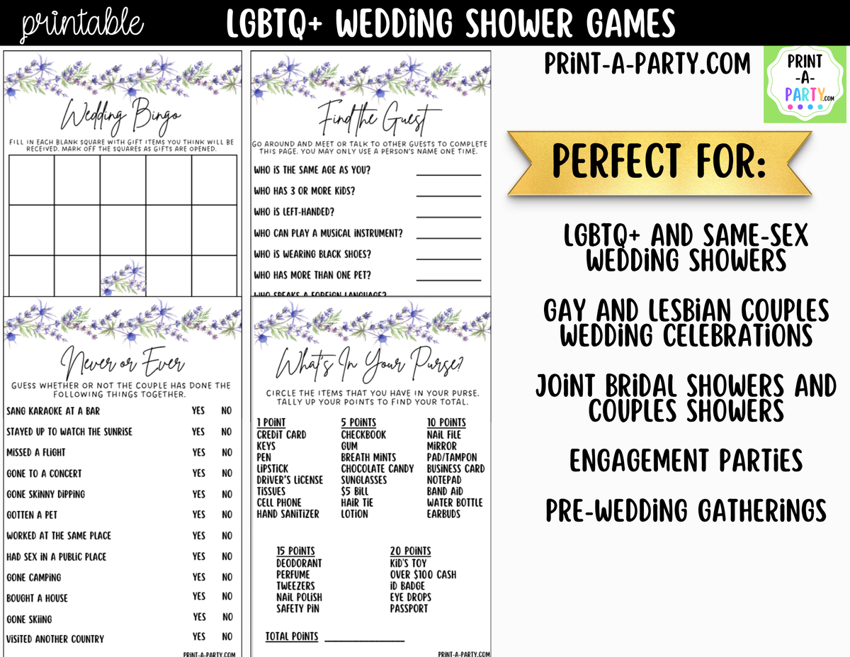 LGBTQ+ Wedding Shower Games Printable | Floral