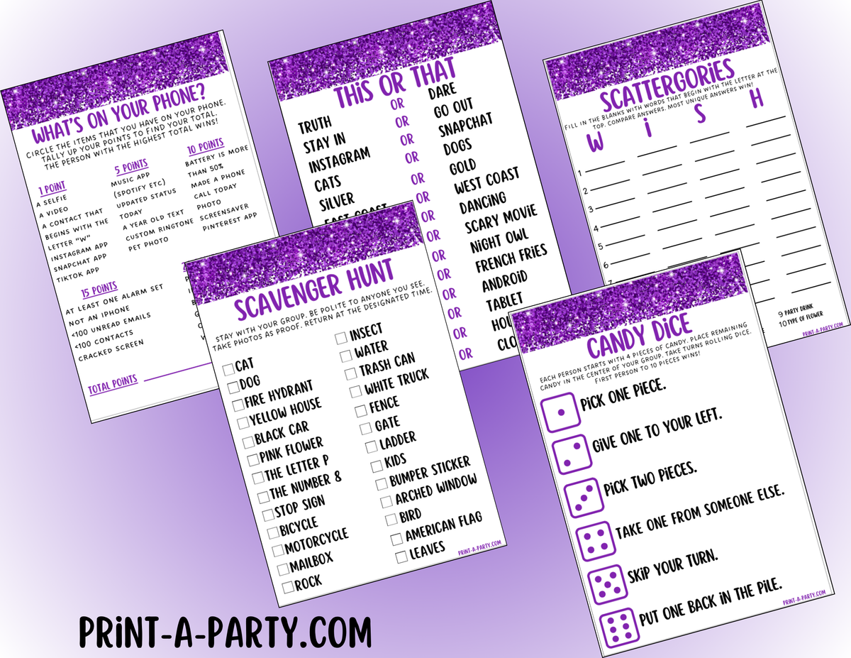 Purple Color Party Games Printable | Purple Color Party Game Bundle ...