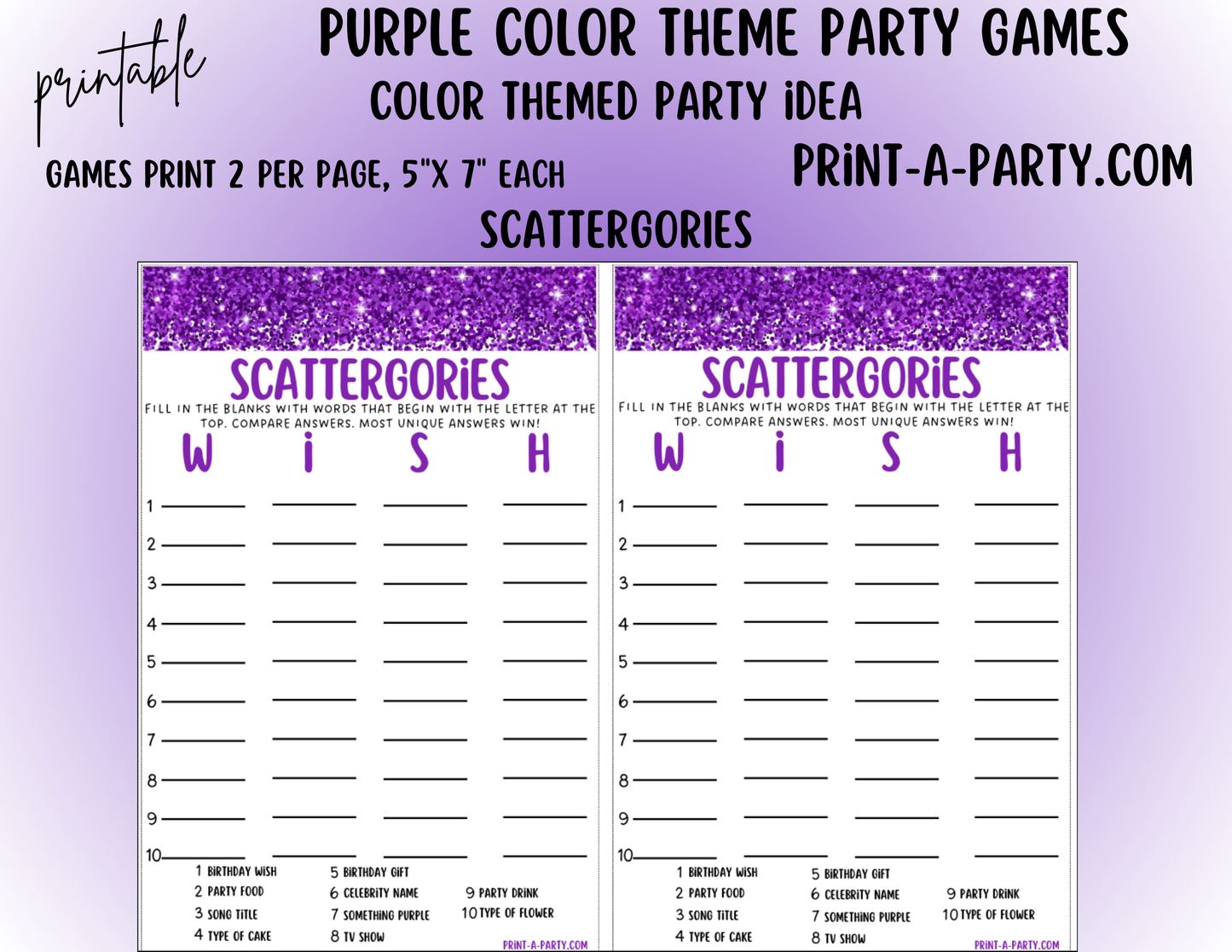 GAMES: COLOR PARTY PURPLE THEME | Color Party | Purple Party Games | Purple Party Ideas | INSTANT DOWNLOAD