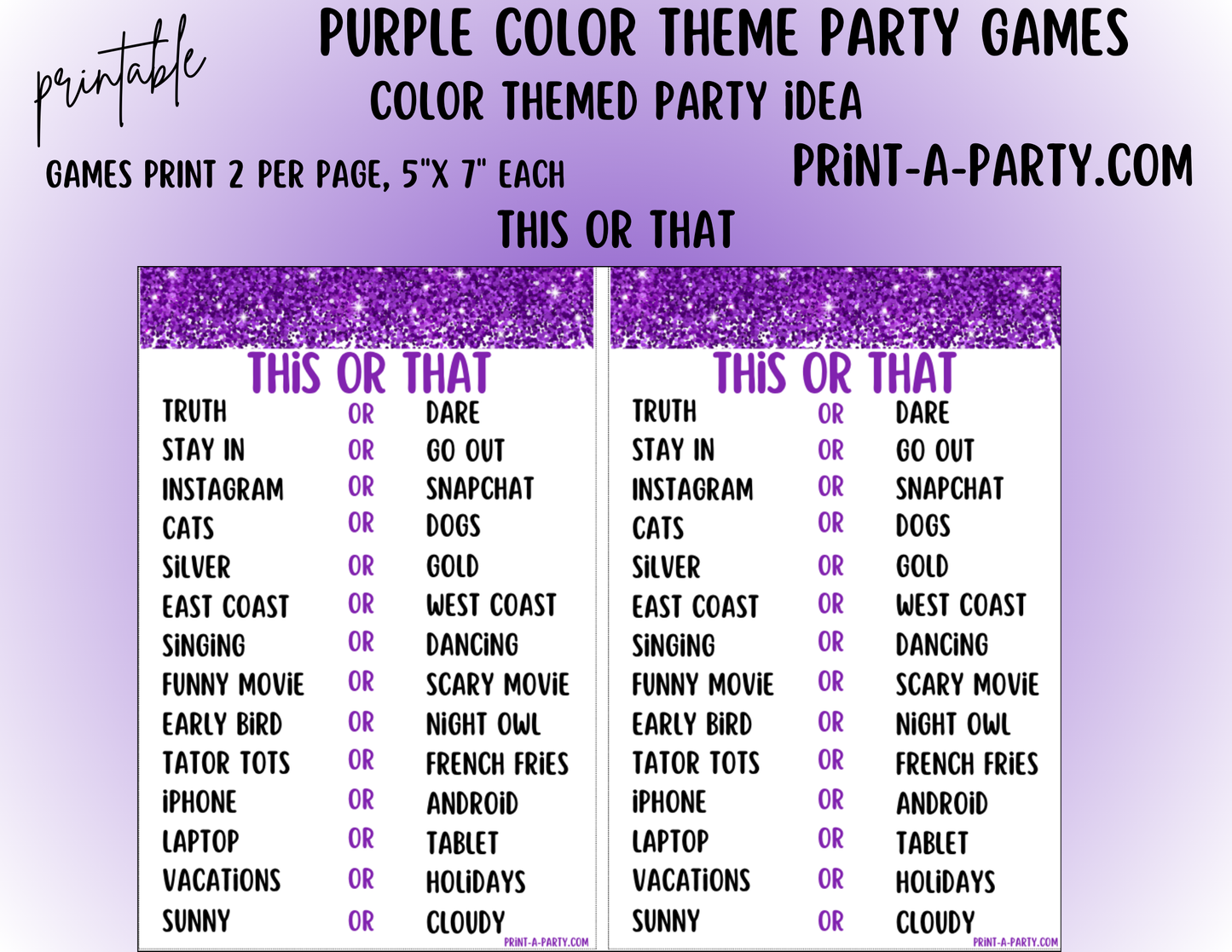 GAMES: COLOR PARTY PURPLE THEME | Color Party | Purple Party Games | Purple Party Ideas | INSTANT DOWNLOAD