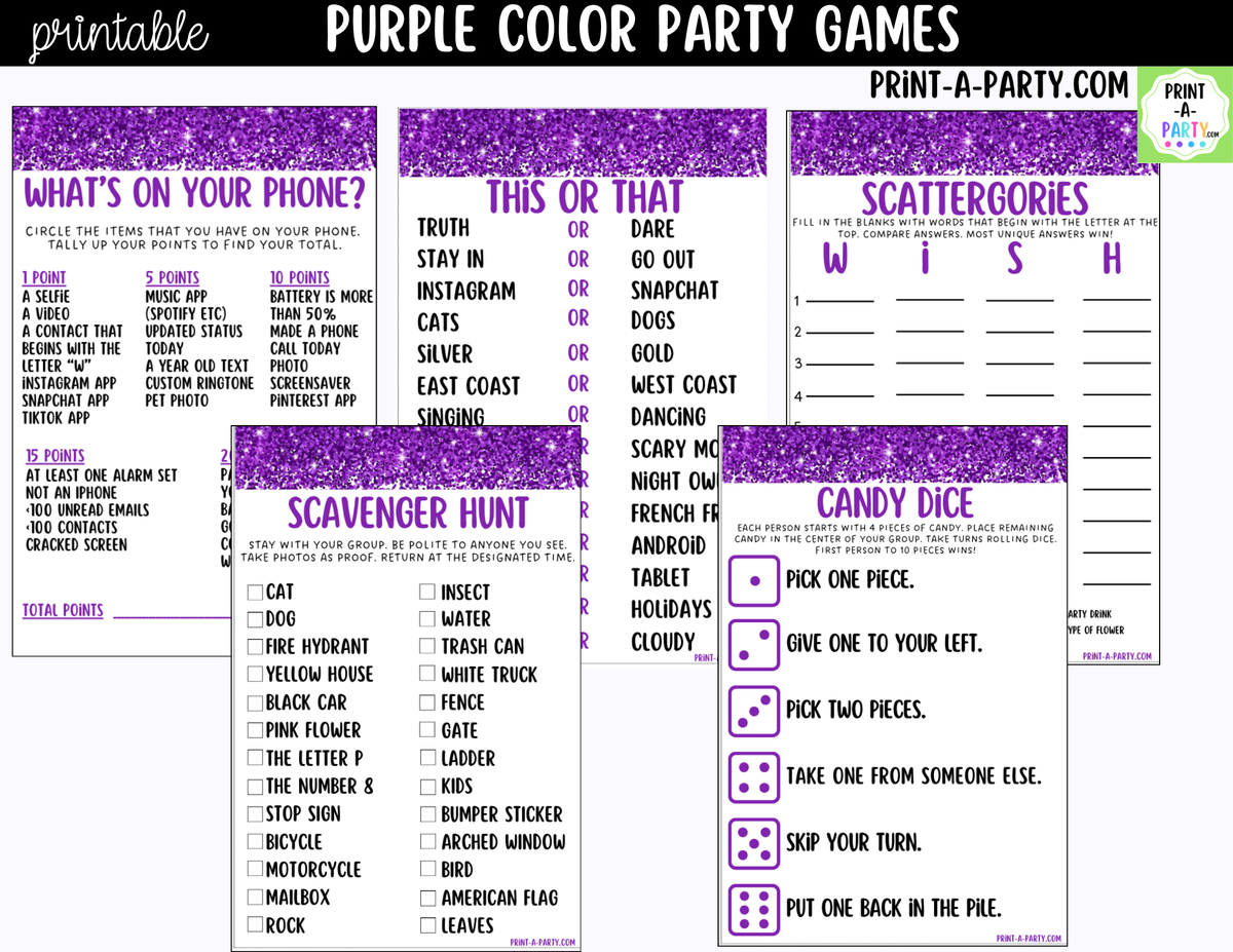 Purple Party Games Printable