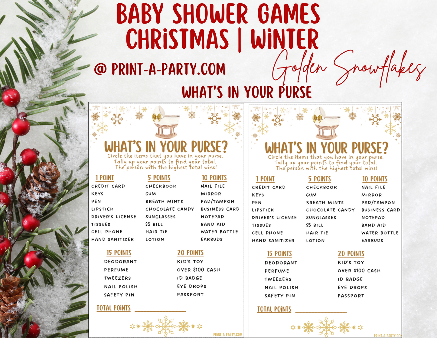 GAME BUNDLE for Christmas or Winter Baby Shower - Golden Snowflakes | Christmas Baby Shower Theme | Christmas Baby Shower Ideas | Winter Baby Shower Ideas | INSTANT DOWNLOAD