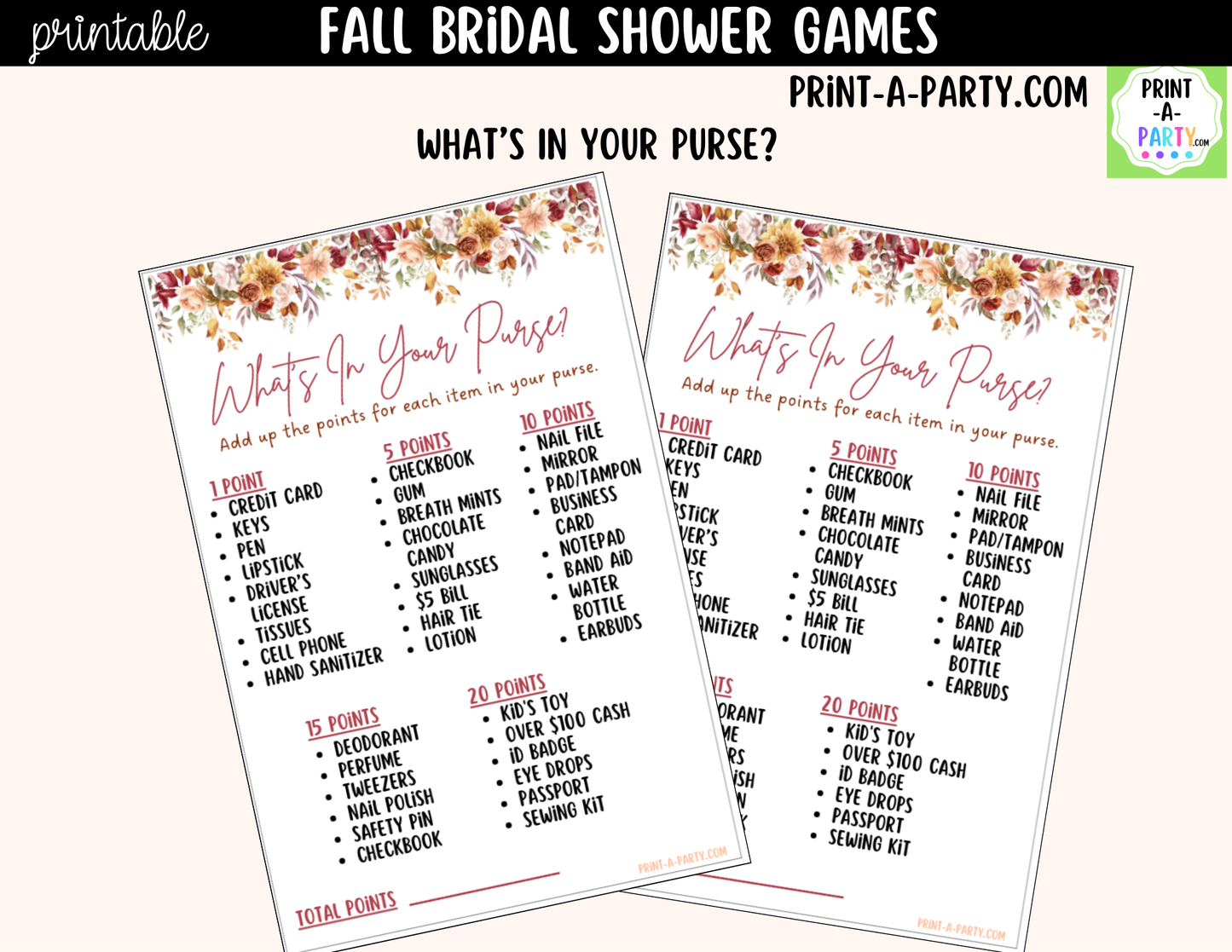 Fall Bridal Shower Games Printable | Autumn Wedding Shower Game Bundle