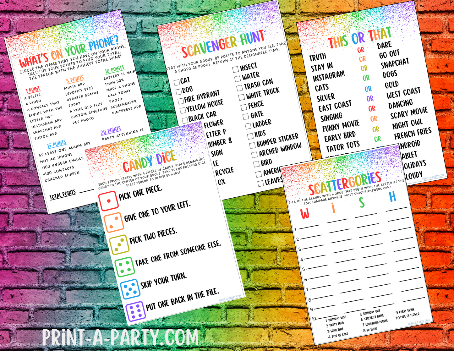 GAMES: RAINBOW GLITTER THEME | Birthday Party Games | Rainbow Party | Rainbow Party Ideas | INSTANT DOWNLOAD