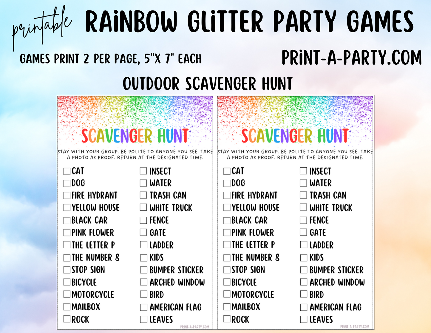 GAMES: RAINBOW GLITTER THEME | Birthday Party Games | Rainbow Party | Rainbow Party Ideas | INSTANT DOWNLOAD