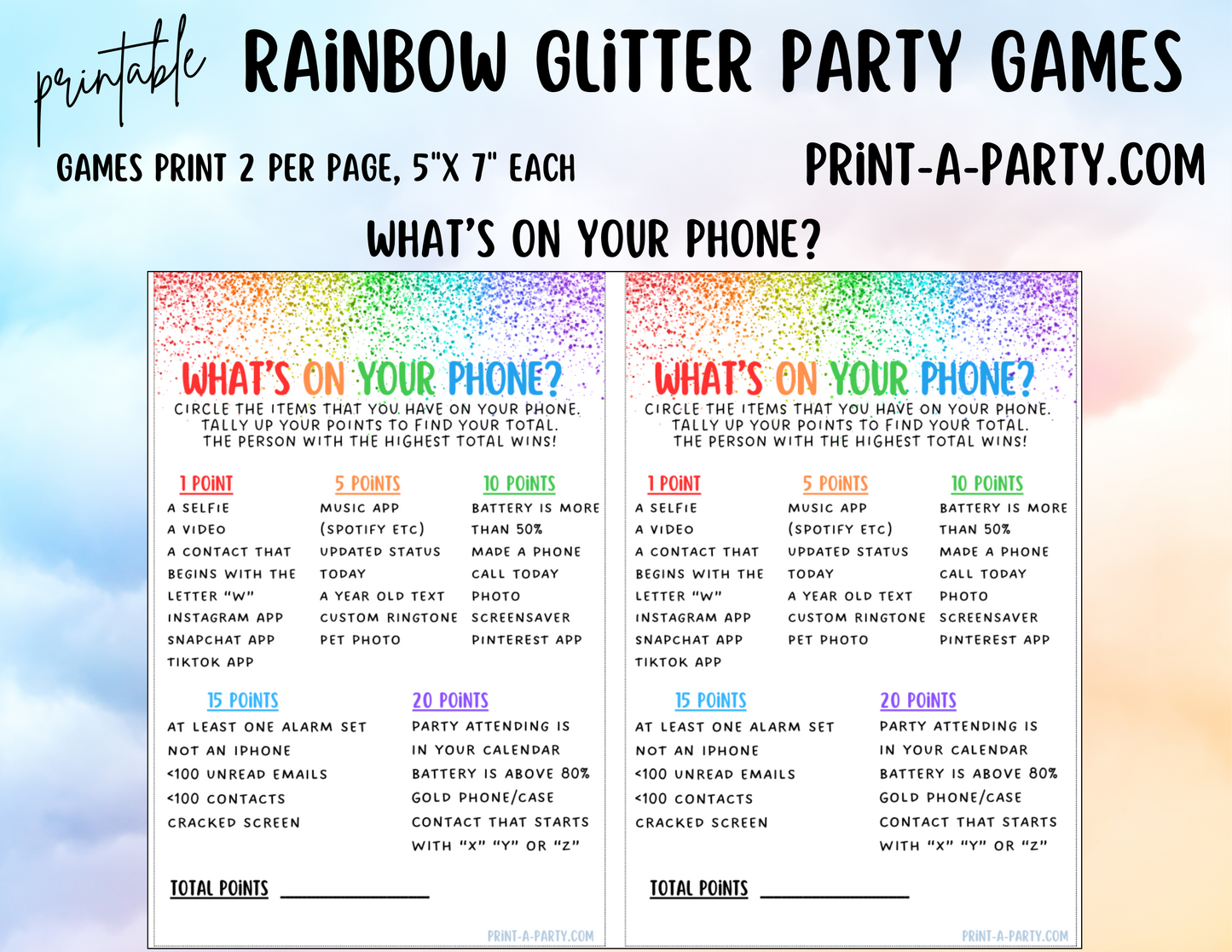 GAMES: RAINBOW GLITTER THEME | Birthday Party Games | Rainbow Party | Rainbow Party Ideas | INSTANT DOWNLOAD