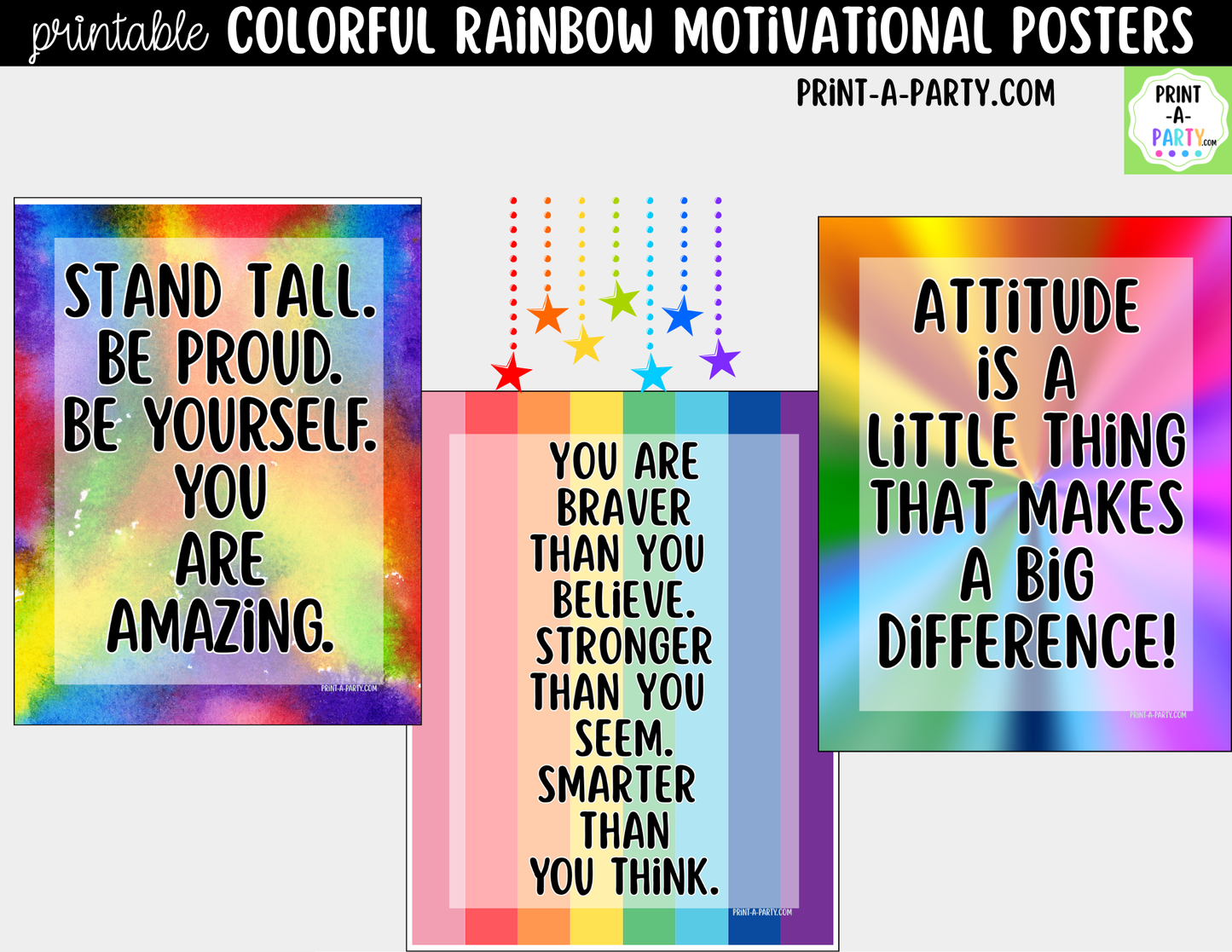 Rainbow-Themed Motivational Posters - Printable Classroom Decor, Growth Mindset Quotes