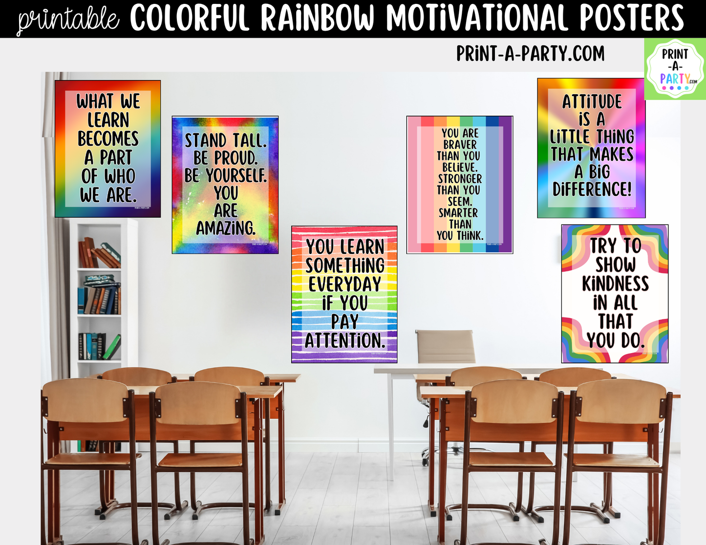 Rainbow-Themed Motivational Posters - Printable Classroom Decor, Growth Mindset Quotes