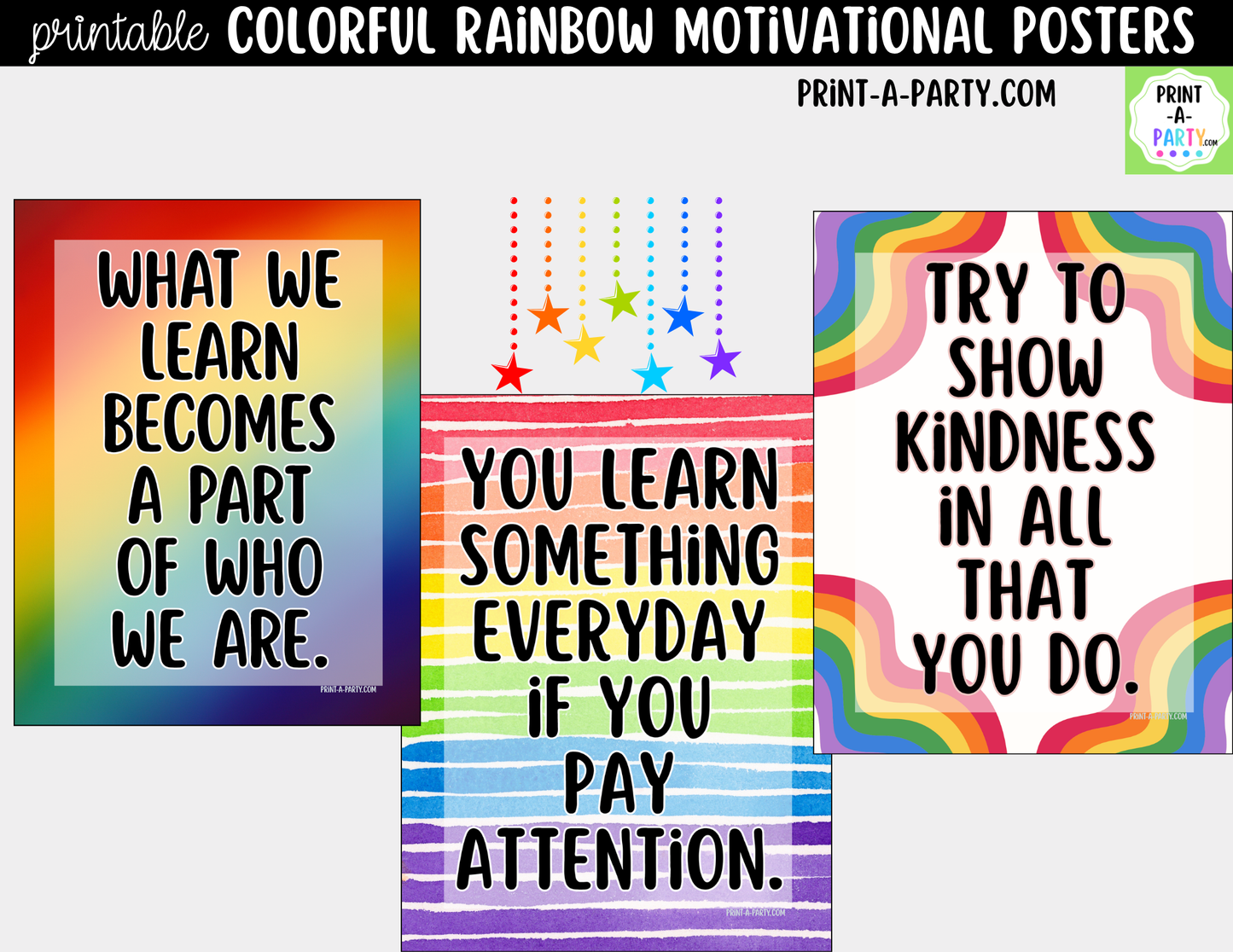 Rainbow-Themed Motivational Posters - Printable Classroom Decor, Growth Mindset Quotes