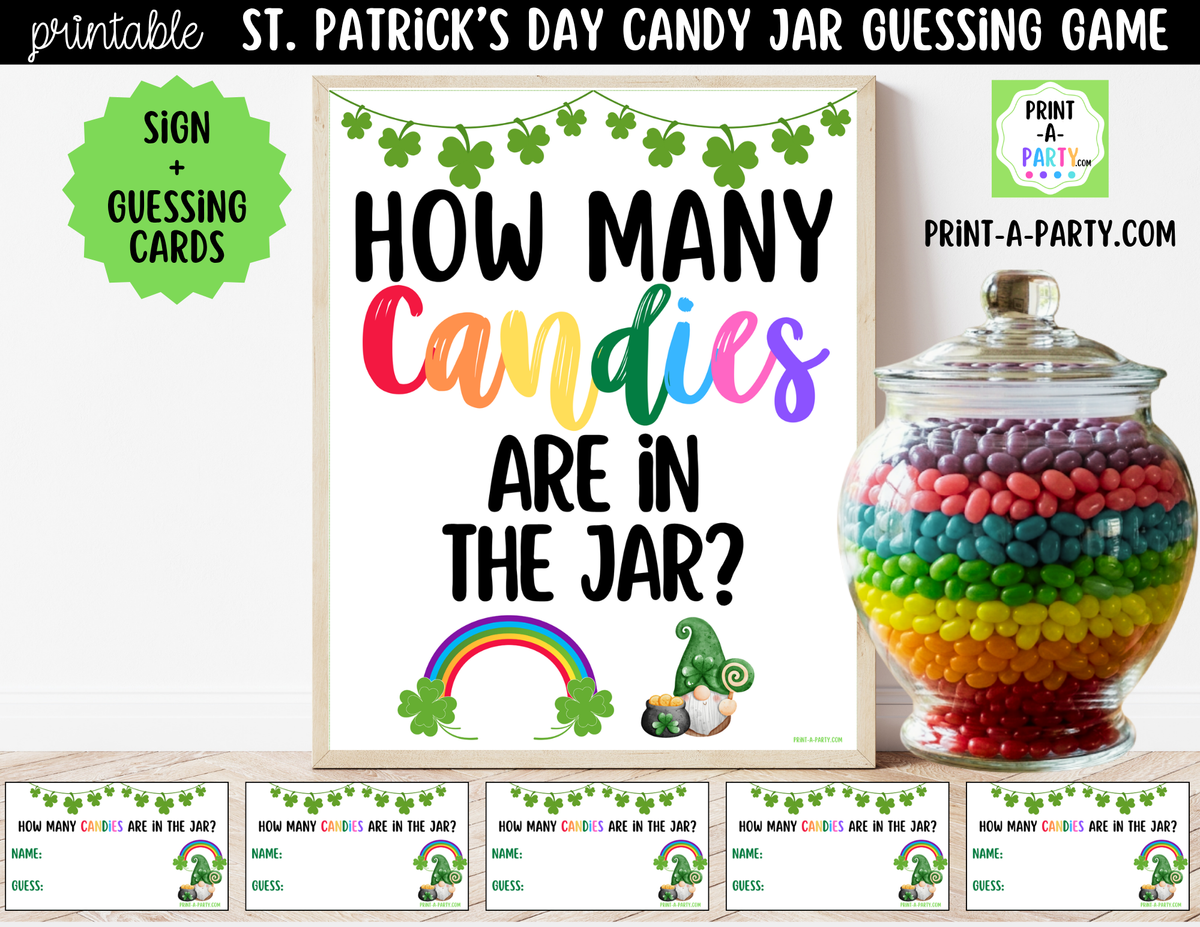 St. Patrick's Day Rainbow Candy Jar Guessing Game Printable