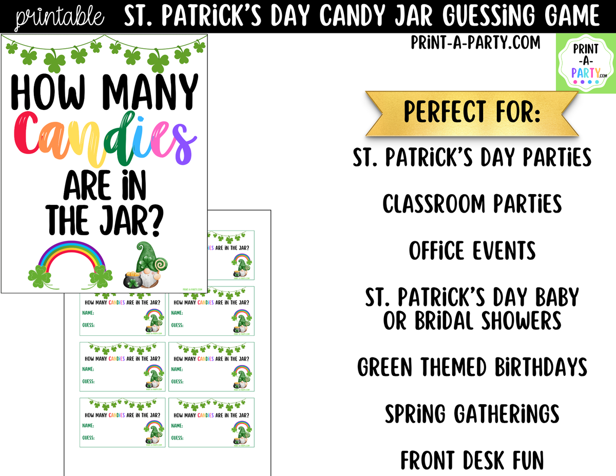 St. Patrick's Day Rainbow Candy Jar Guessing Game Printable