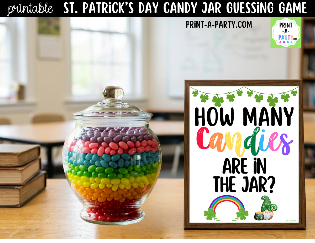St. Patrick's Day Rainbow Candy Jar Guessing Game Printable