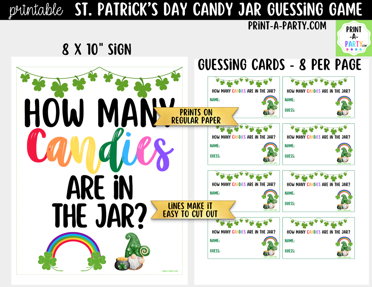 St. Patrick's Day Rainbow Candy Jar Guessing Game Printable
