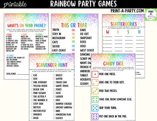 Rainbow Party Games Printable