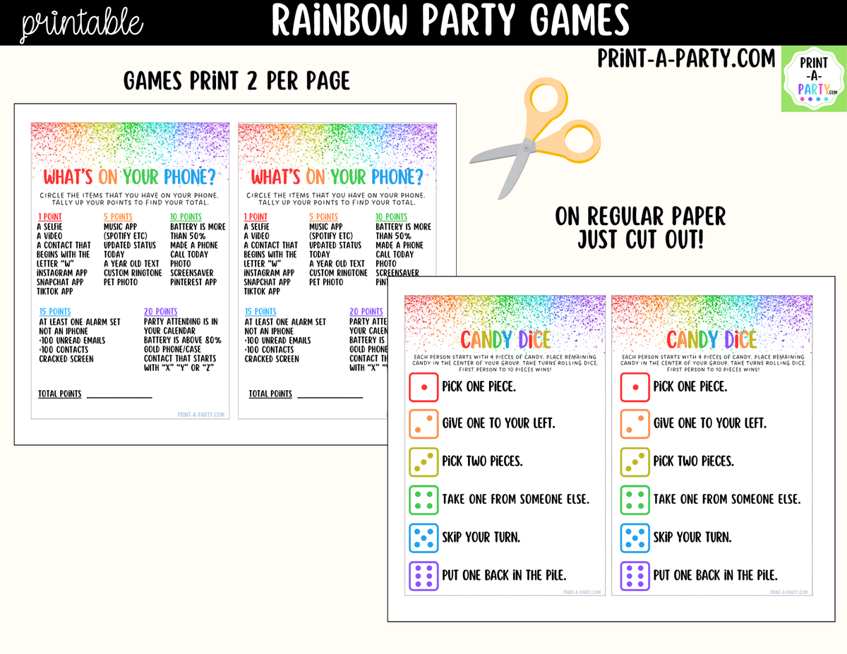 Rainbow Party Games Printable