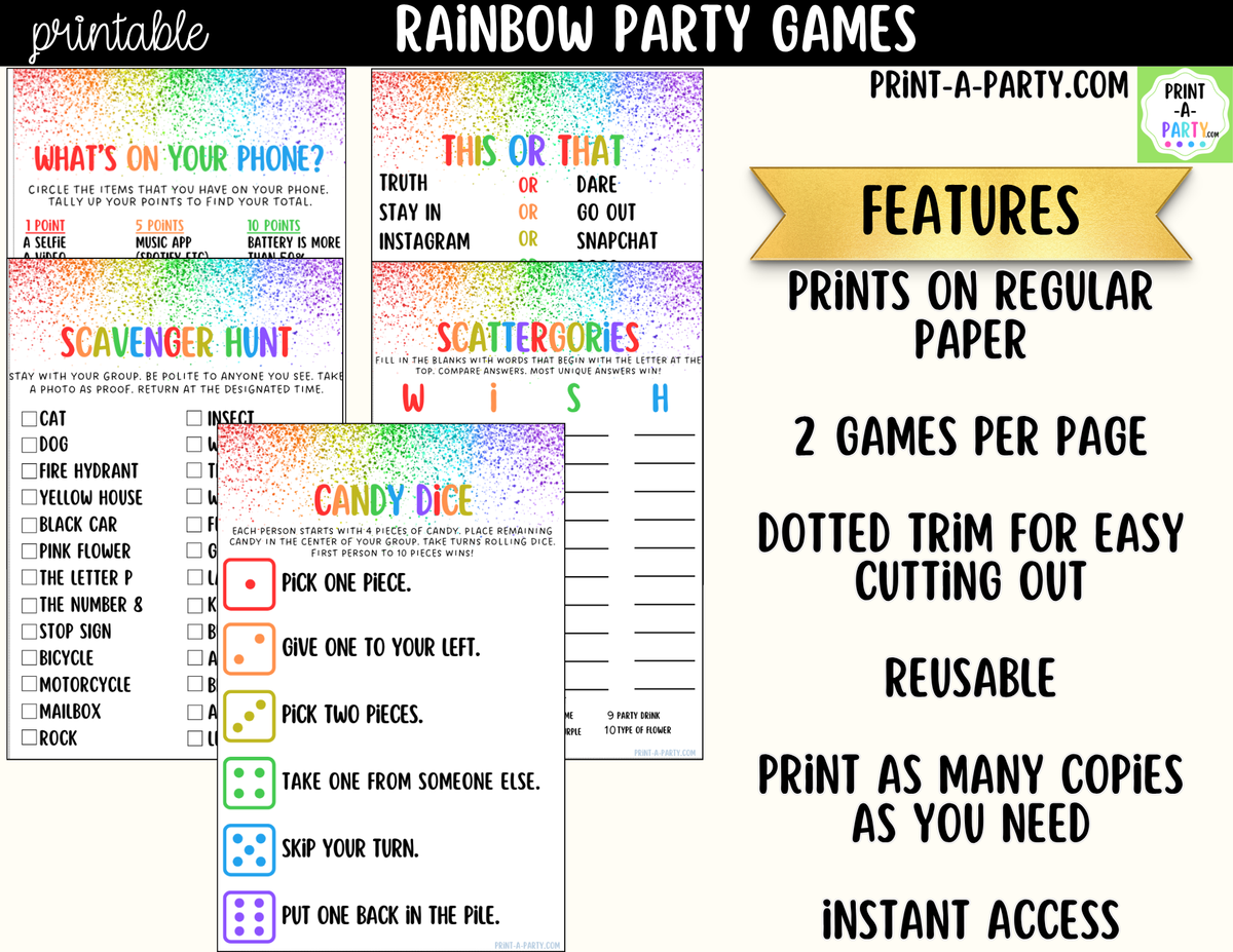 Rainbow Party Games Printable