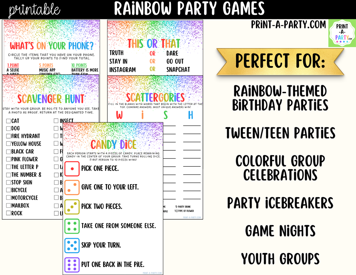 Rainbow Party Games Printable