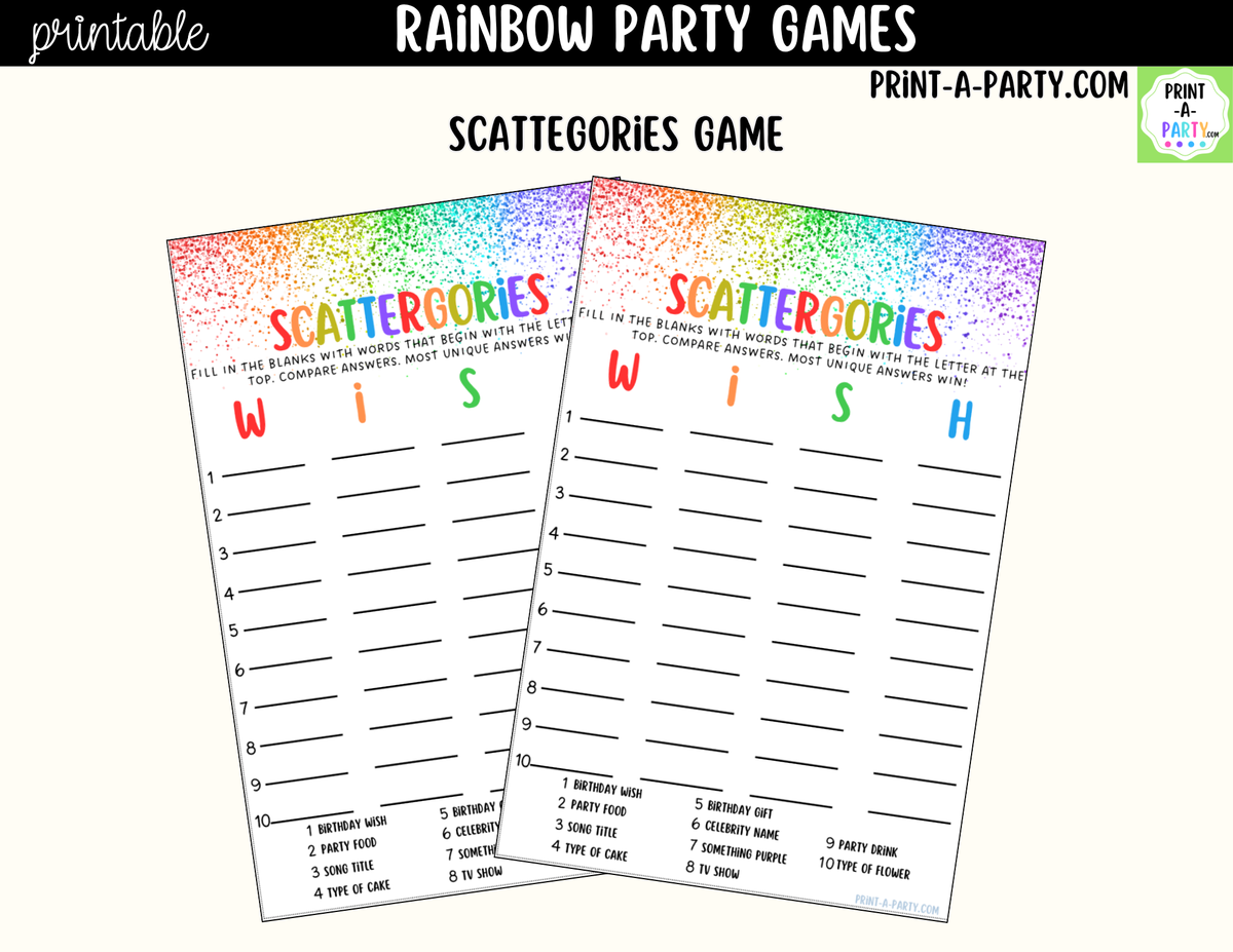 Rainbow Party Games Printable