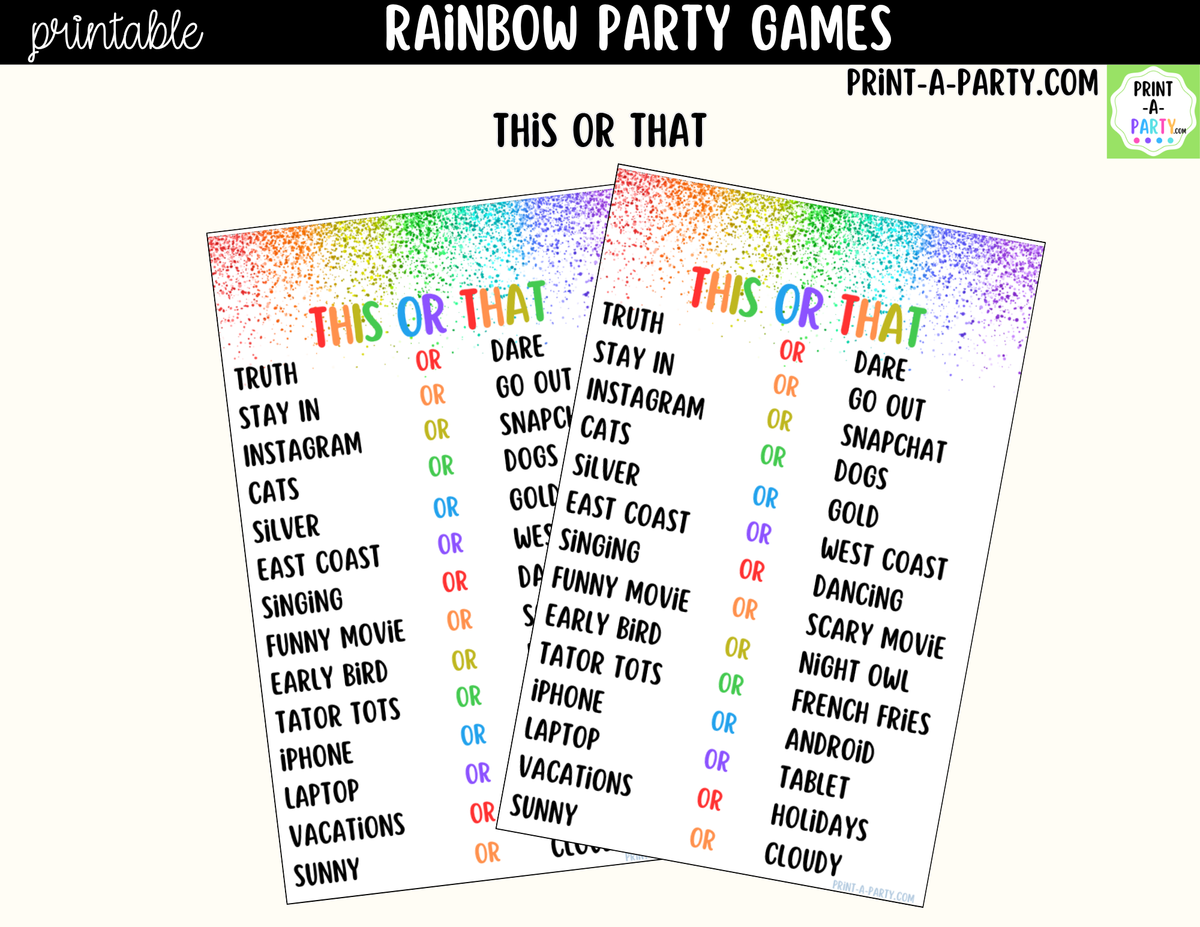 Rainbow Party Games Printable