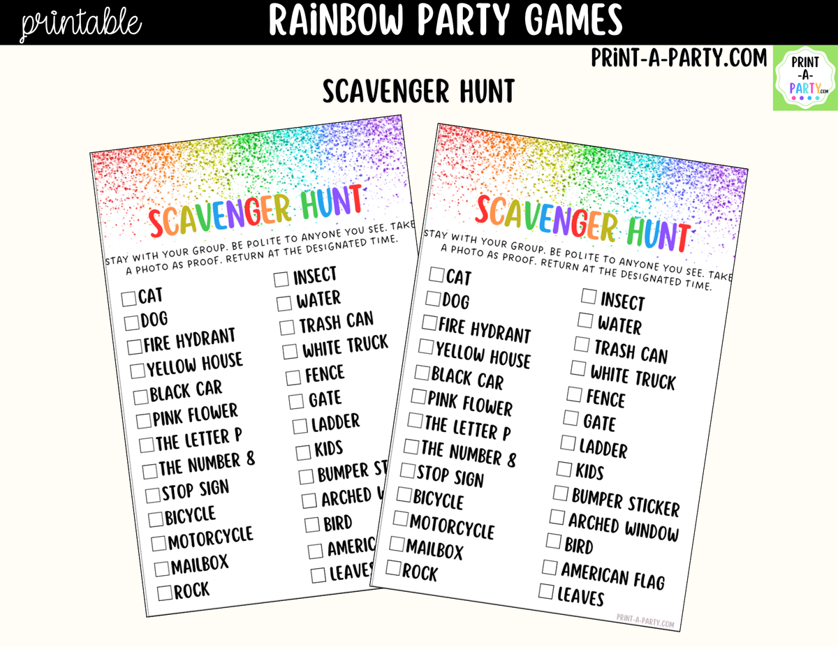 Rainbow Party Games Printable