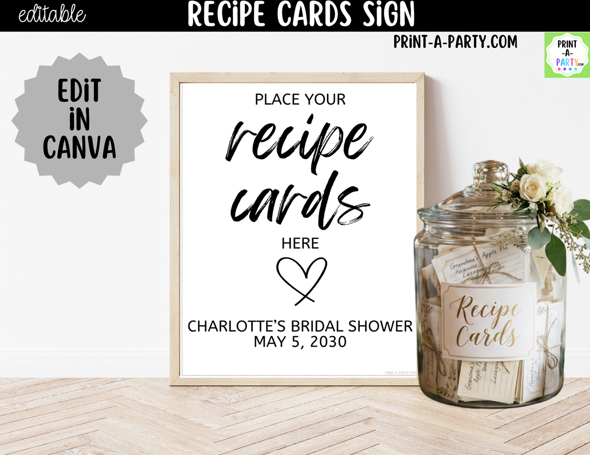 Editable Recipe Cards Sign – Please Place Cards Here | 8x10