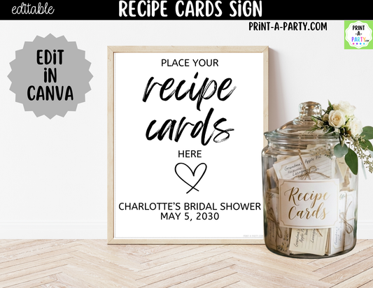 Editable Recipe Cards Sign – Please Place Cards Here | 8x10