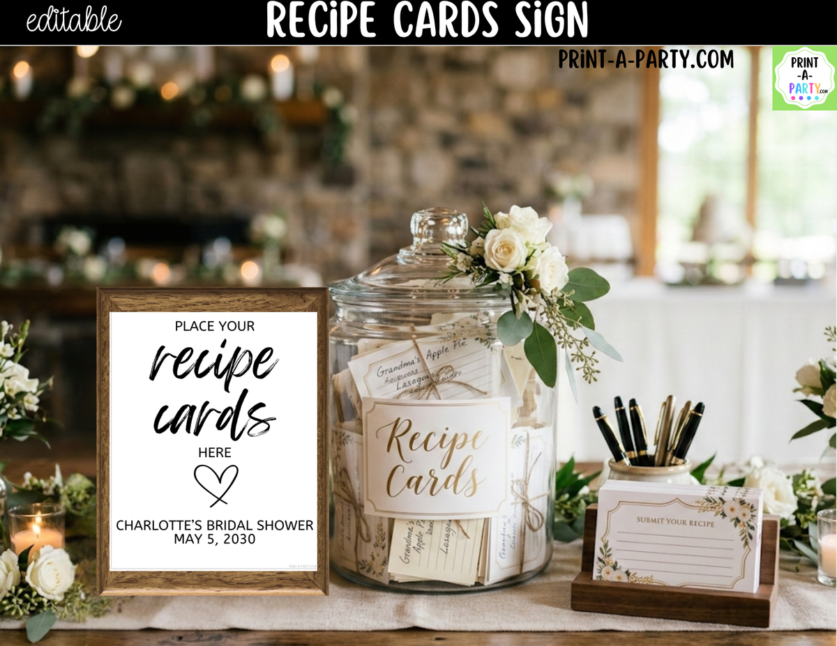 Editable Recipe Cards Sign – Please Place Cards Here | 8x10