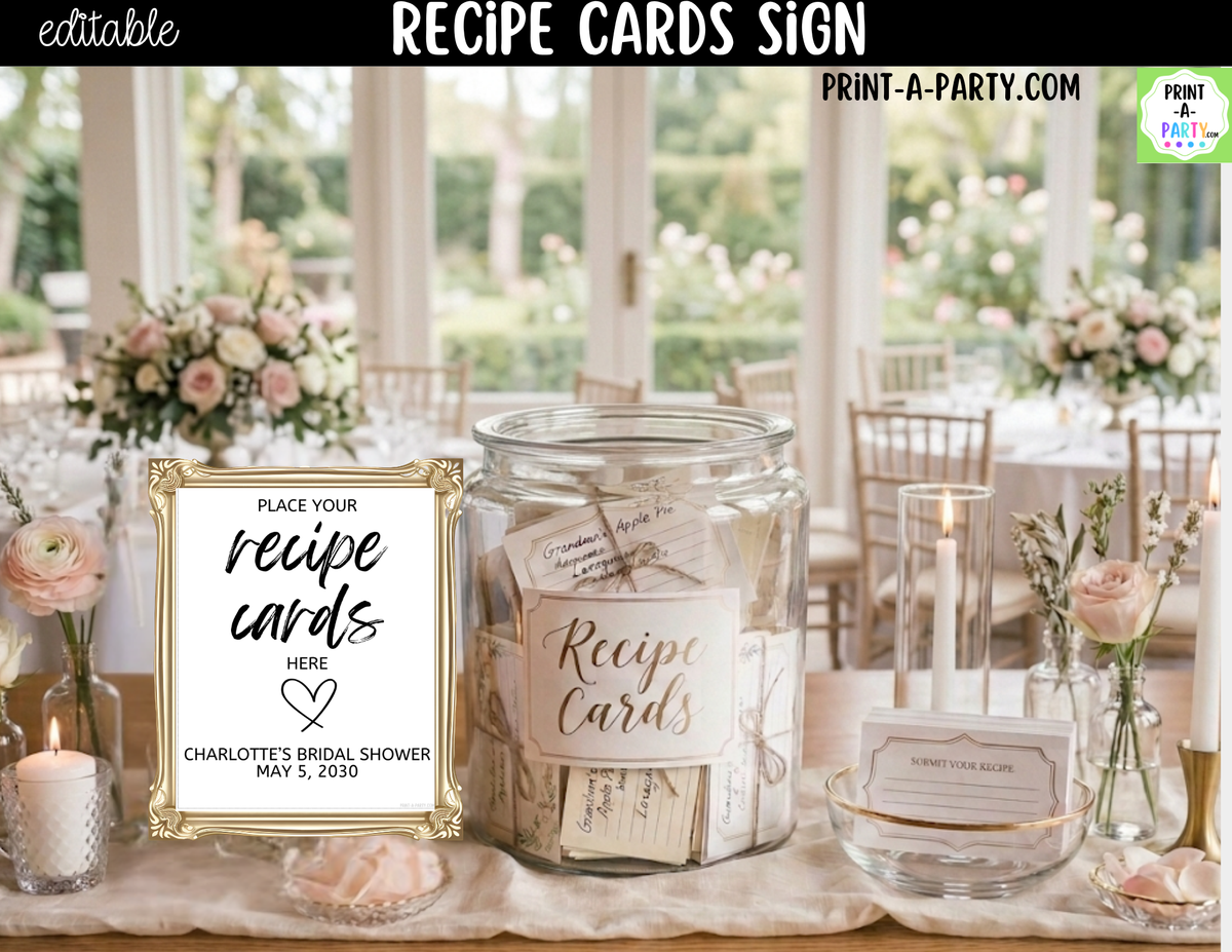 Editable Recipe Cards Sign – Please Place Cards Here | 8x10