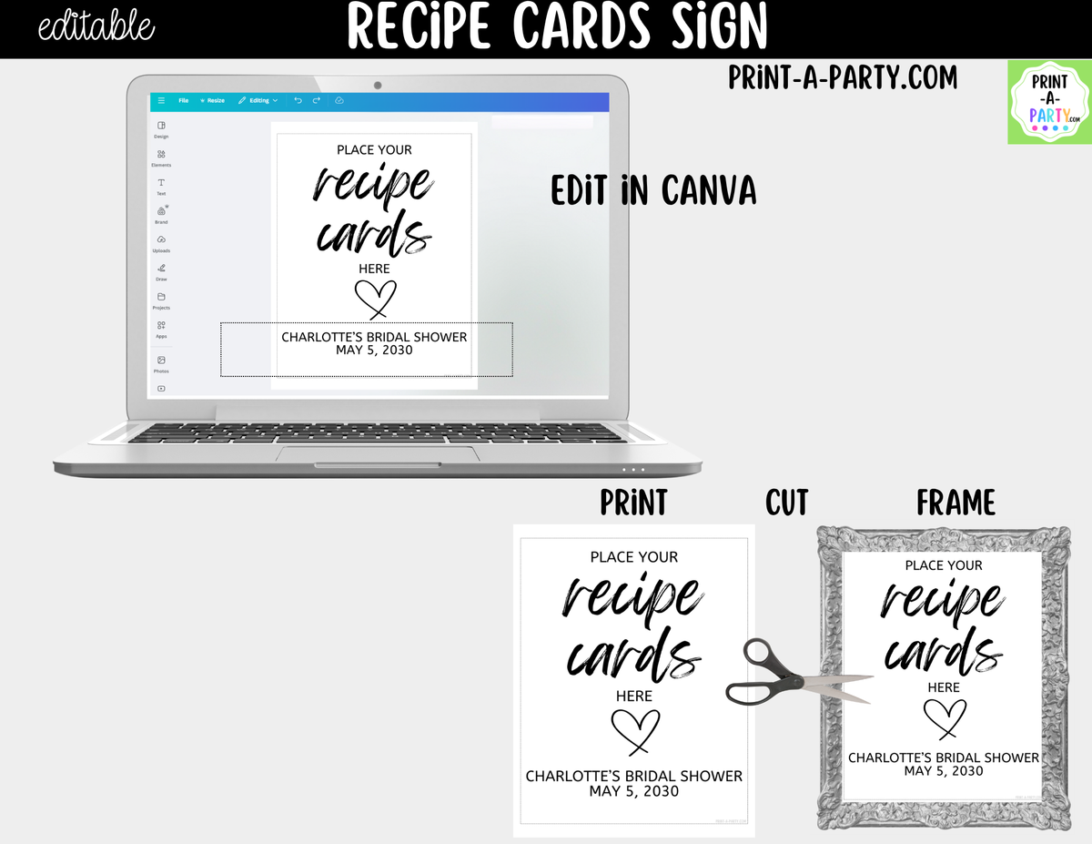 Editable Recipe Cards Sign – Please Place Cards Here | 8x10