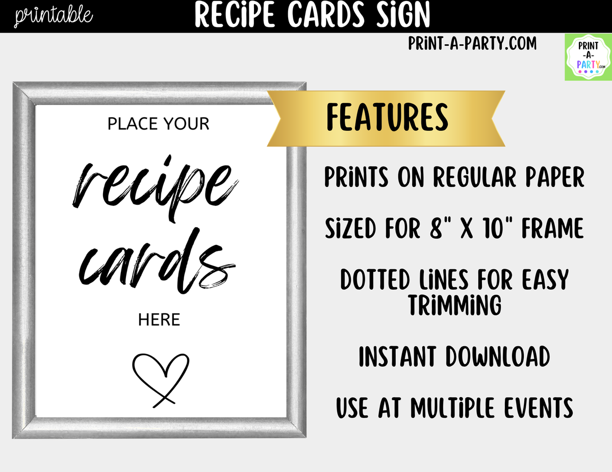 Recipe Cards Sign Printable – Wedding & Bridal Shower