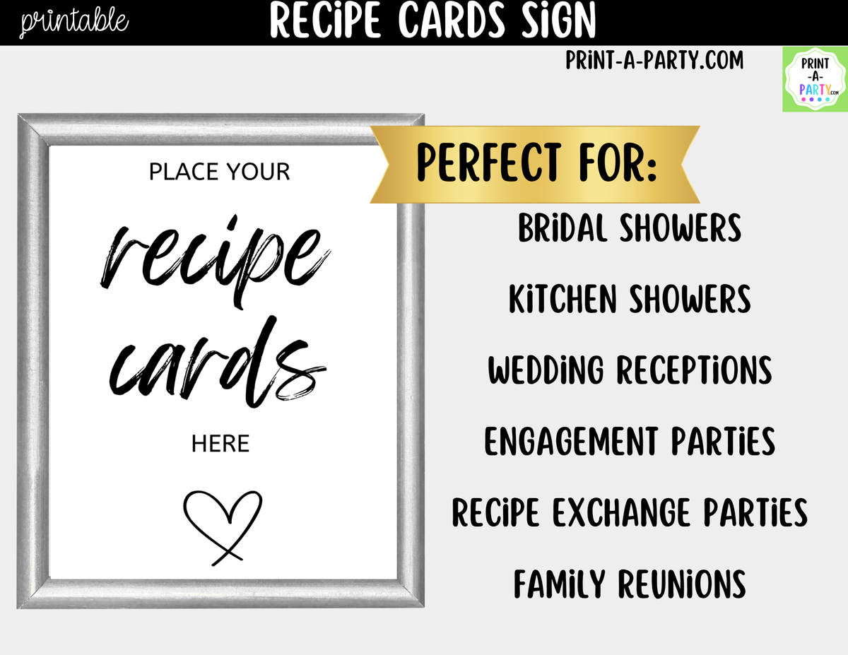Recipe Cards Sign Printable – Wedding & Bridal Shower