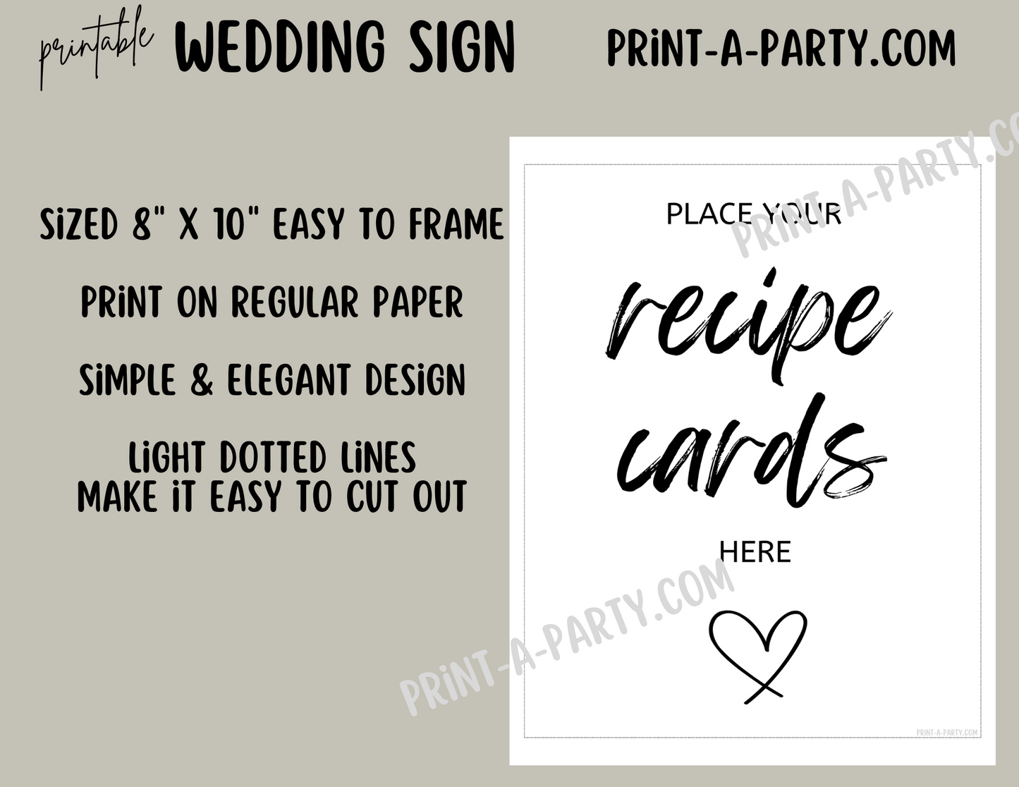 PLACE YOUR RECIPE CARDS HERE  | Printable Wedding Sign | Wedding Sign | Shower Sign | Recipe Cards Sign