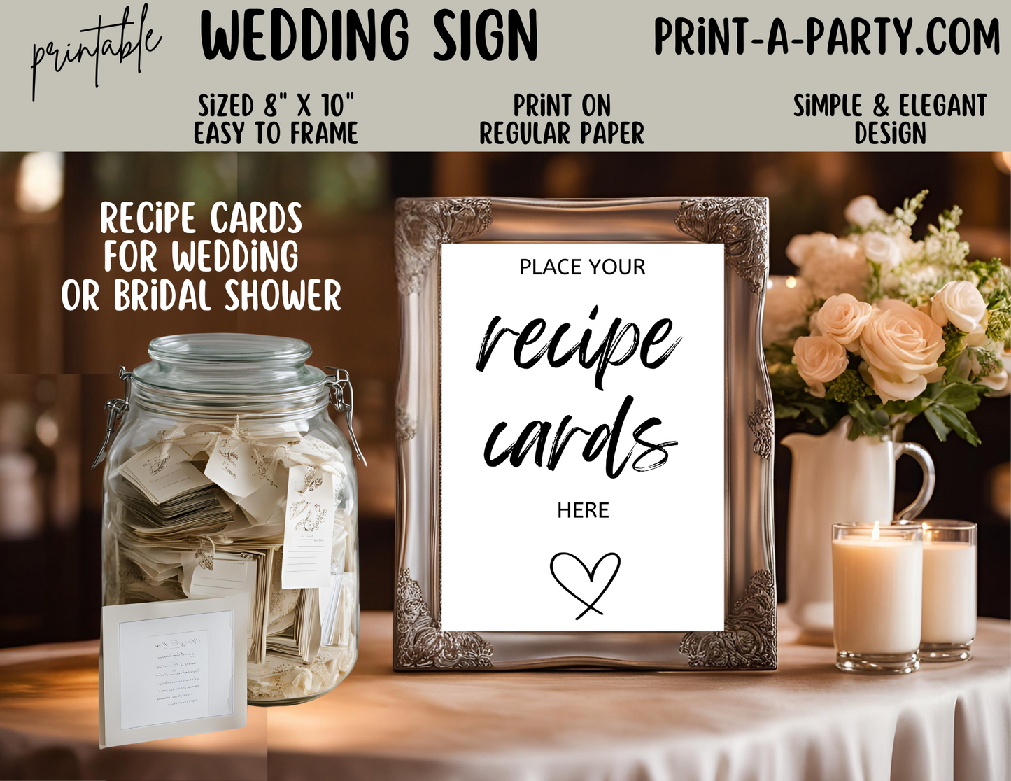 PLACE YOUR RECIPE CARDS HERE  | Printable Wedding Sign | Bridal Shower Sign | Shower Sign | Recipe Cards Sign