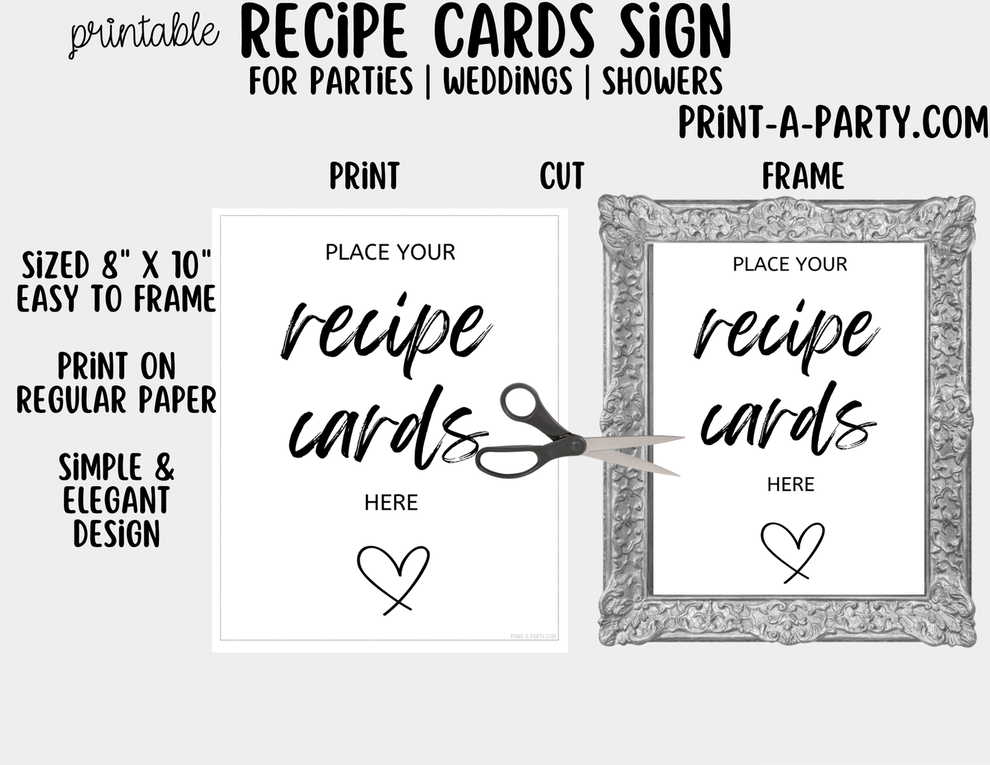 Printable Recipes Cards Sign (8x10) - Wedding Shower Decor - Instant PDF Download