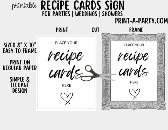Recipe Cards Sign Printable | Wedding & Bridal Shower Recipe Card Stat ...