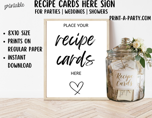 Printable Recipes Cards Sign (8x10) - Wedding Shower Decor - Instant PDF Download