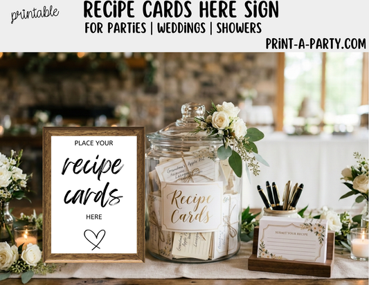 Printable Recipes Cards Sign (8x10) - Wedding Shower Decor - Instant PDF Download