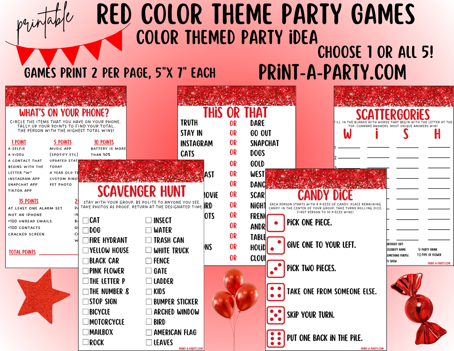 GAMES: COLOR PARTY RED THEME | Color Party | Red Party Games | Red Party Ideas | INSTANT DOWNLOAD