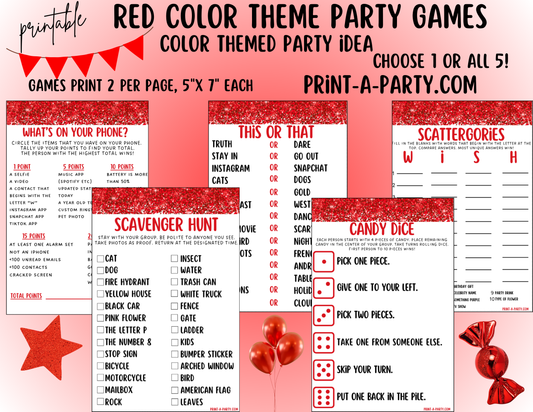 GAMES: COLOR PARTY RED THEME | Color Party | Red Party Games | Red Party Ideas | INSTANT DOWNLOAD