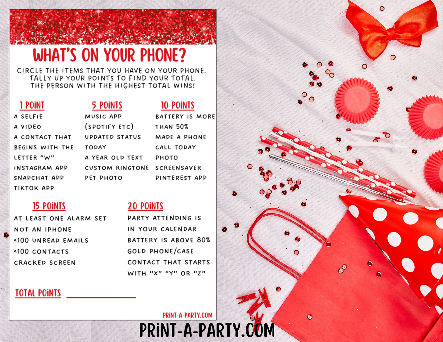 Color Party Games Printable Red Color Party Theme Games Bundle (5x7 In ...