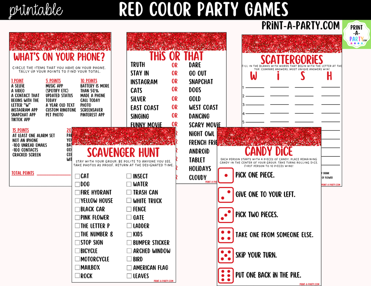 Red Party Games Printable