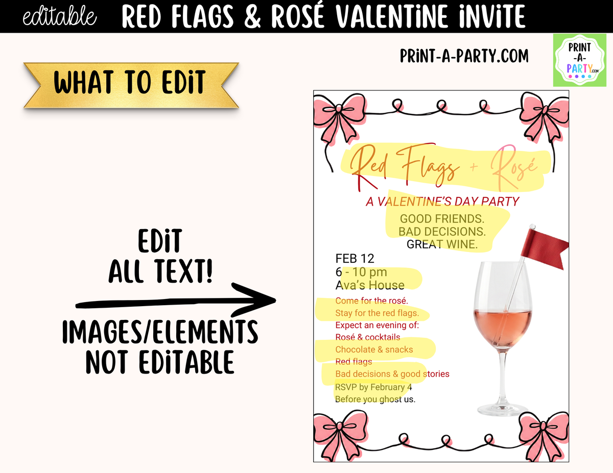 Red Flags and Rose Valentine Party Invitation – Editable Canva