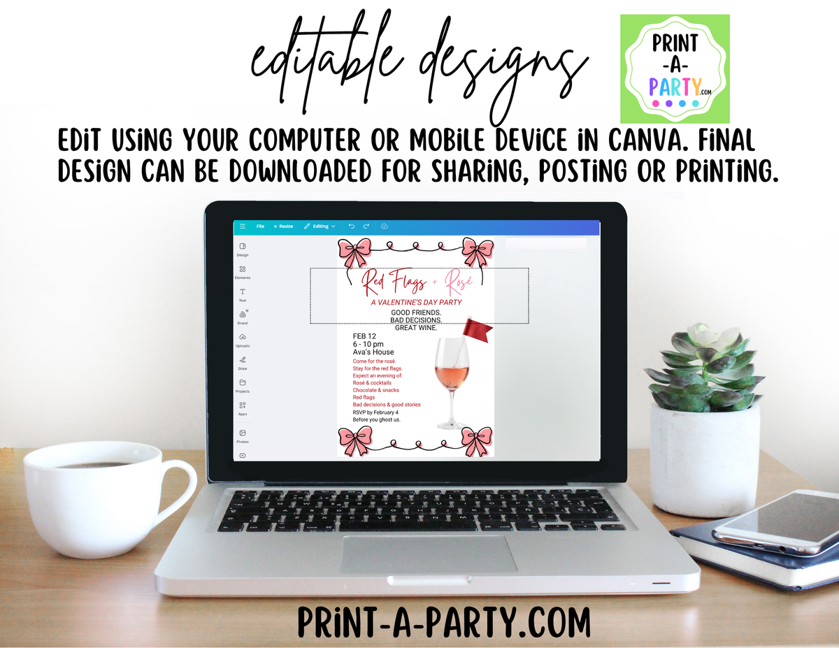 Red Flags and Rose Valentine Party Invitation – Editable Canva