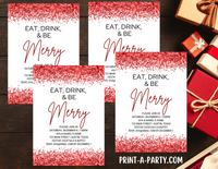 CHRISTMAS EDITABLE INVITATION: RED GLITTER CHRISTMAS HOLIDAY PARTY - EDITABLE PRINTABLE | Christmas Party Invite | Holiday Party Invite | Christmas Party Customization