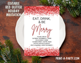 CHRISTMAS EDITABLE INVITATION: RED GLITTER CHRISTMAS HOLIDAY PARTY - EDITABLE PRINTABLE | Christmas Party Invite | Holiday Party Invite | Christmas Party Customization